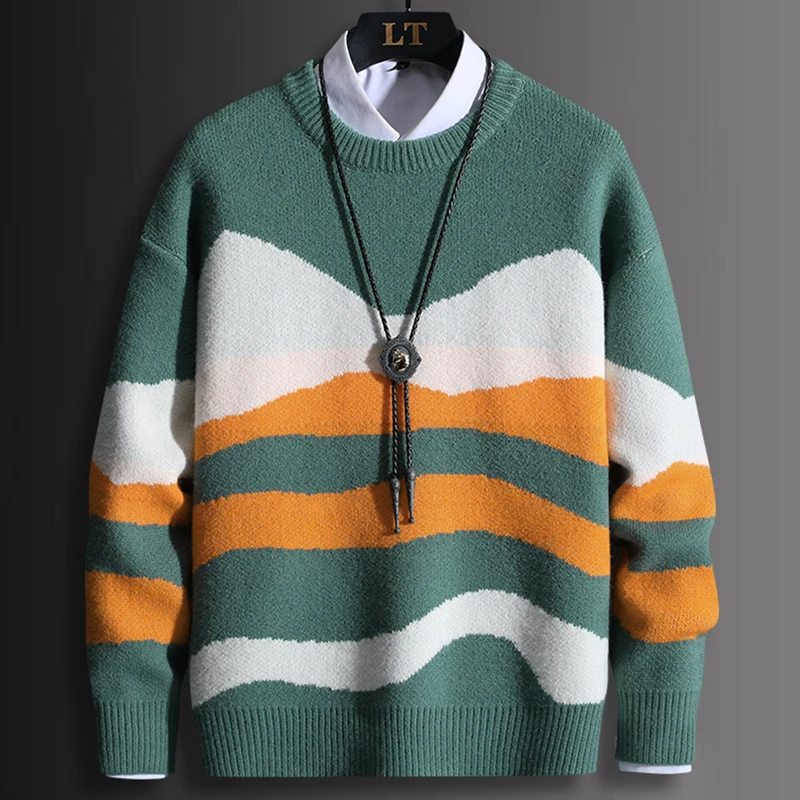 

High Quality 2021 New Wave Sweater Men Fashion Harajuku O-Neck Knitwear Pullover Tops Male Long Sleeve Casual Warm Sweaters