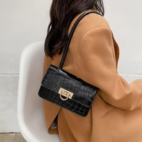 crocodile pattern women baguette bags pu solid color 2021 luxury female single shoulder bag hasp crossbody bag bolso