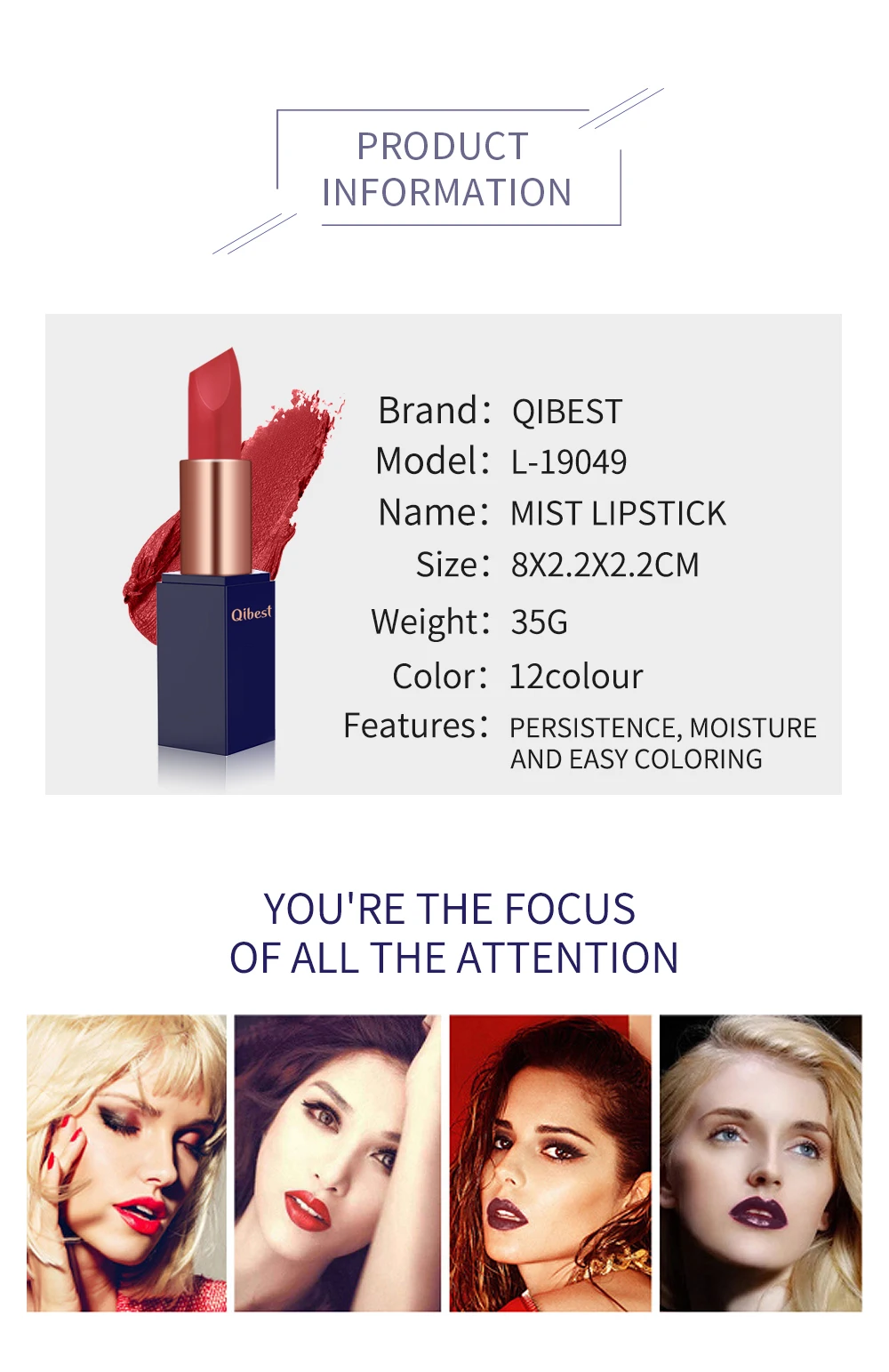 Водонепроницаемый матовый бархатный глянцевый блеск для губ Губная помада