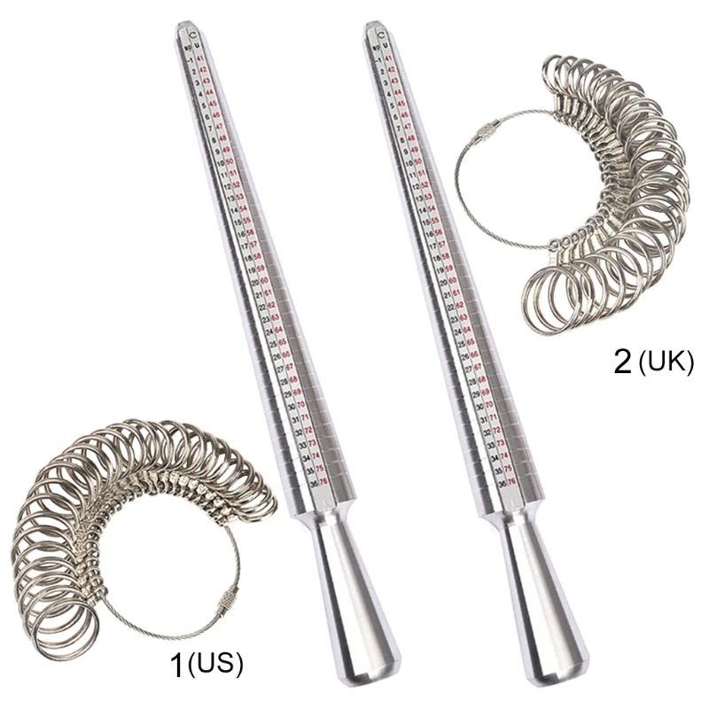 

Ring Mandrel Sizer Ruler Multi-Specification Ring Size Measurement Tool Finger Sizing Measuring Stick Gauge Metal Circle