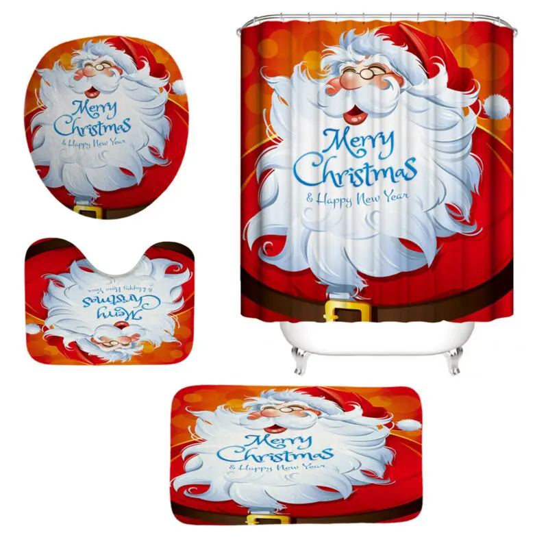 

Merry Christmas Waterproof shower curtain Christmas Santa Claus bath mat toilet seat cover polyester / Flannel shower curtain