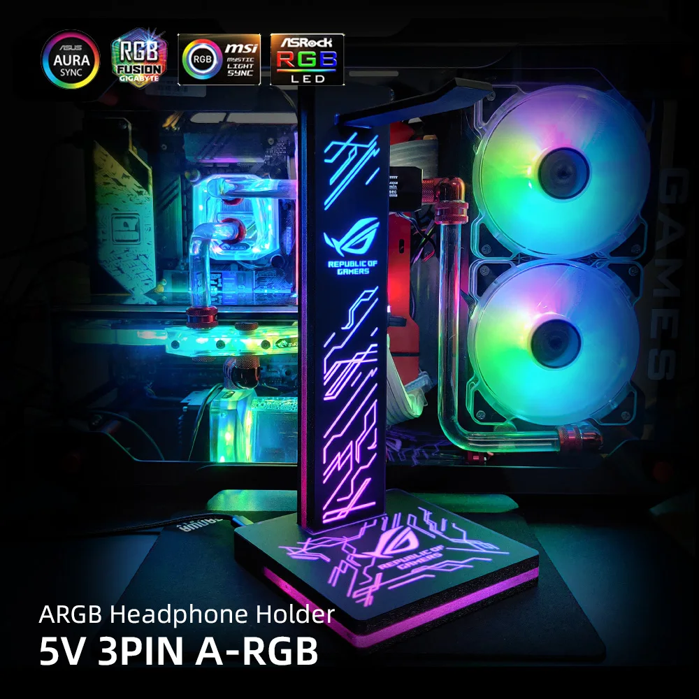 ARGB Headphone Holder RGB Headset Bracket Custom LOGO Earphone Stand 5V3PIN AURA SNC ROG Metal Frame Symphony Customization MOD |
