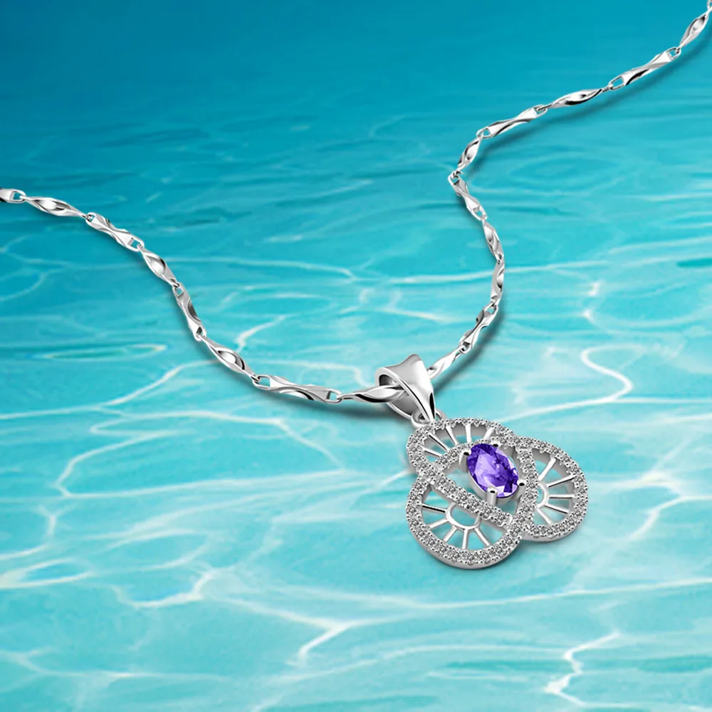 

Luxury Female Charm Necklace, 925 Sterling Silver Necklace for Women Shiny Zircon Valentine's Wedding Engagement Jewelry Gifts