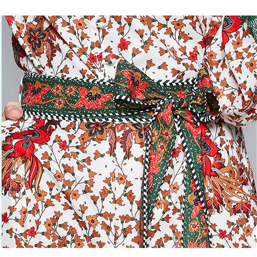 

Women Runway 2 Piece Short Set 2020 New Fashion Casual lantern Shirt Tops + Shorts Print Vintage Two Piece Sets Suit