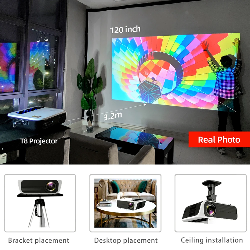 Тора Дола мини Портативный проектор T8 4K видео Поддержка 3D дома Театр 4500 люменов