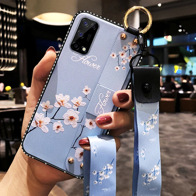 Чехол для Realme 7 8 телефона Блестящий ремешок Ремешок тиснение кронштейн чехол OPPO