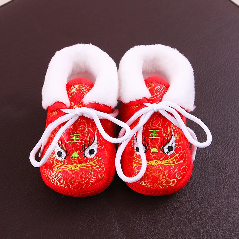 Infant Tiger Head Shoes 0-1 Year Old Winter Plush Baby Walking Shoes Soft Bottom Embroidered Baby Shoes Sneakers Kids for Babies