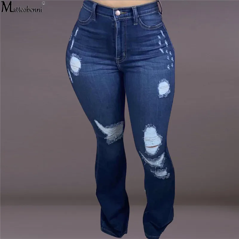 

Autumn Women Vintage Casual Ripped Bell Bottom Jeans Female Stretch Skinny Flare Jean Mom High Waist Denim Pants Streetwear 2020