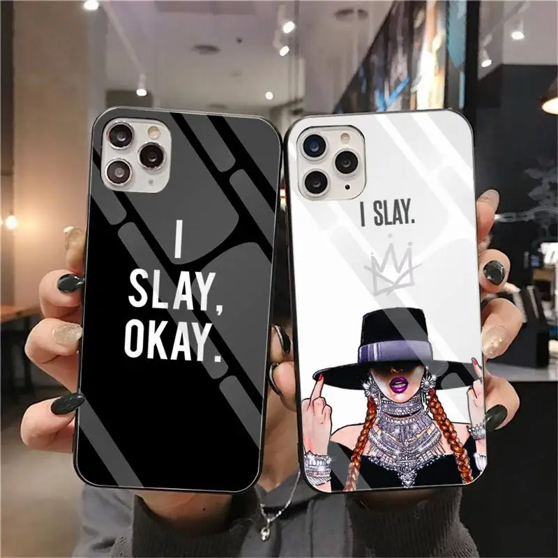 Силиконовый черный чехол Beyonce I slay для телефона закаленное стекло iPhone 11 Pro XR XS MAX 8X7