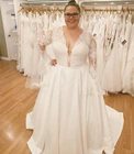 Женское свадебное платье 2021, пикантное шифоновое плиссированное платье до пола с длинным рукавом и V-образным вырезом, свадебное платье со шлейфом, большие размеры