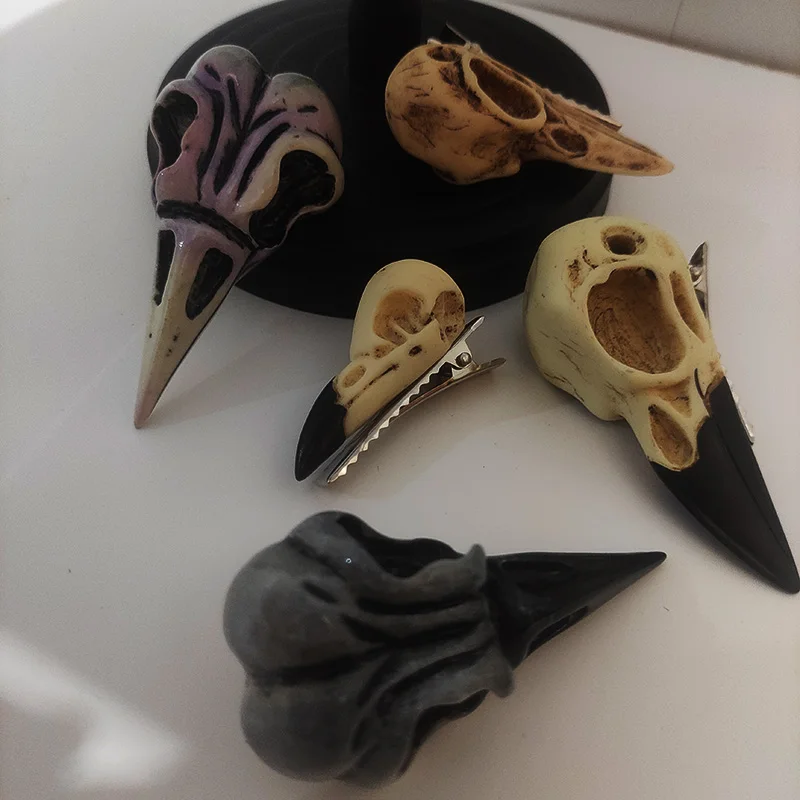 one Raven Skull Hair Clip - Resin Cast Skull Hair Accessory Barrette Crow Goth Bird Skull Gothic Wedding Cottagecore