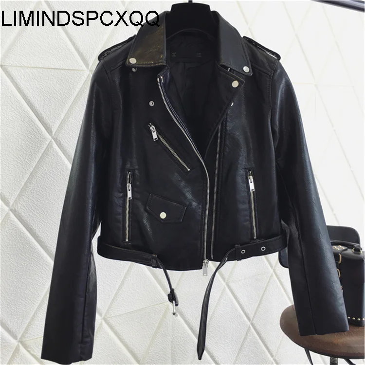 

2021 Womens Pu Leather Jackets Fashion Bright Color Black Motor Coats Short Faux Leather Biker Coats Female Clothing Female