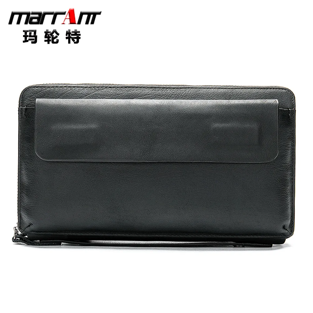 

RFID Anti-Theft Brush Men's Wallet Korean-Style Full-Grain Leather Long Clutch Bag Phone Bag