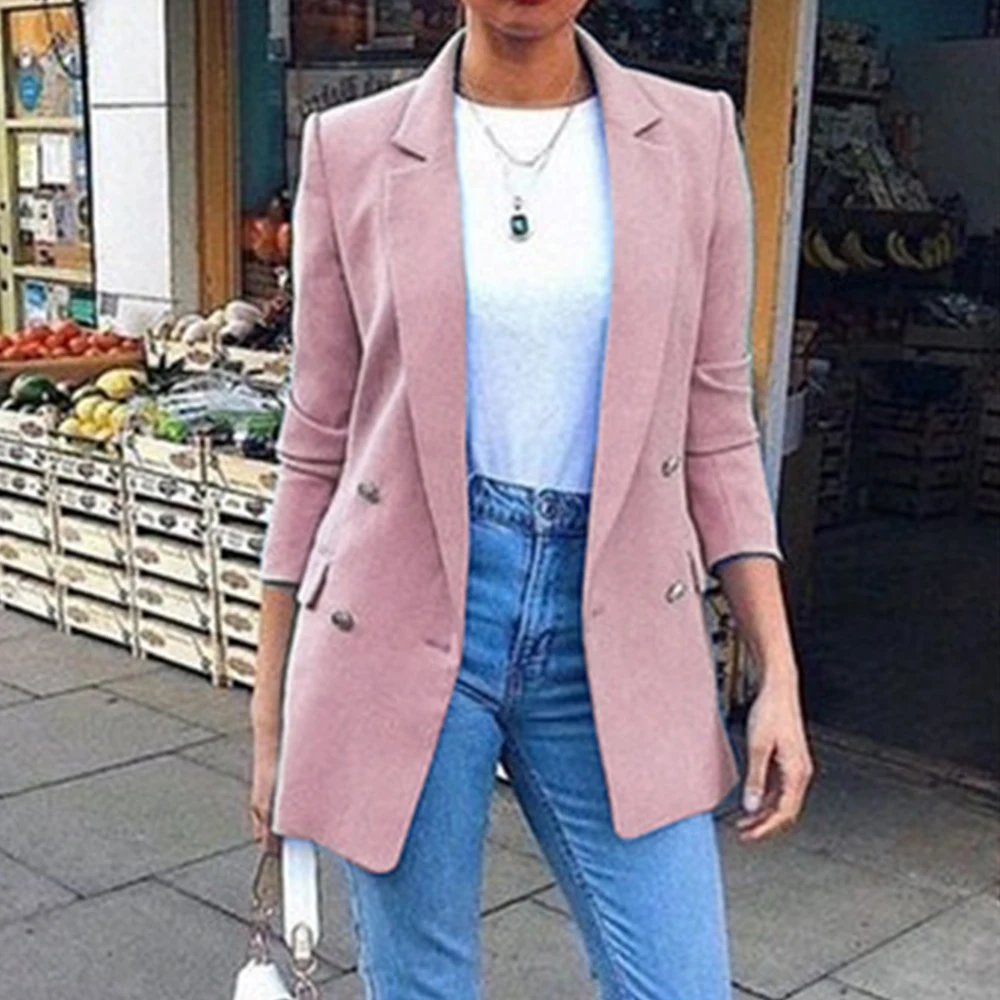 HEFLASHOR 2019 Повседневный блейзер для женщин модный однотонный пиджак на пуговицах