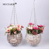 muciakie 1pc bamboo woven iron chain hanging flower basket horticultural wire woven craft basket