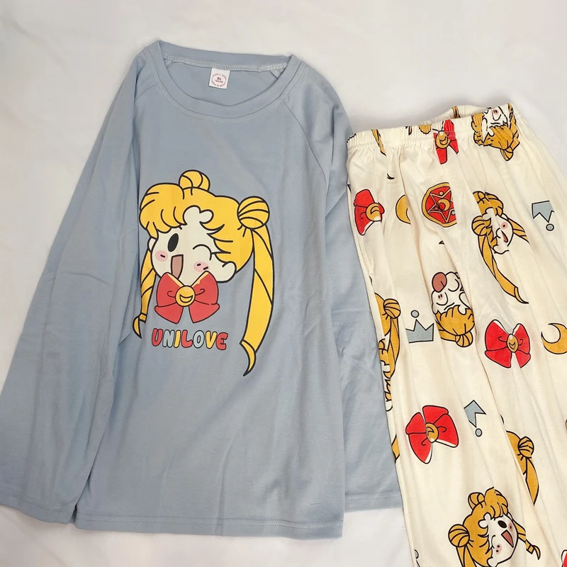 

Cute Sailor Moon Print Pajamas Set Women Long Sleeve Cotton Sleepwear Female Mujer Pijamas Autumn Spring Loose Homewear