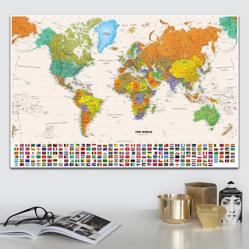 Настенная живопись на холсте Карта мира флаг страны современные картины