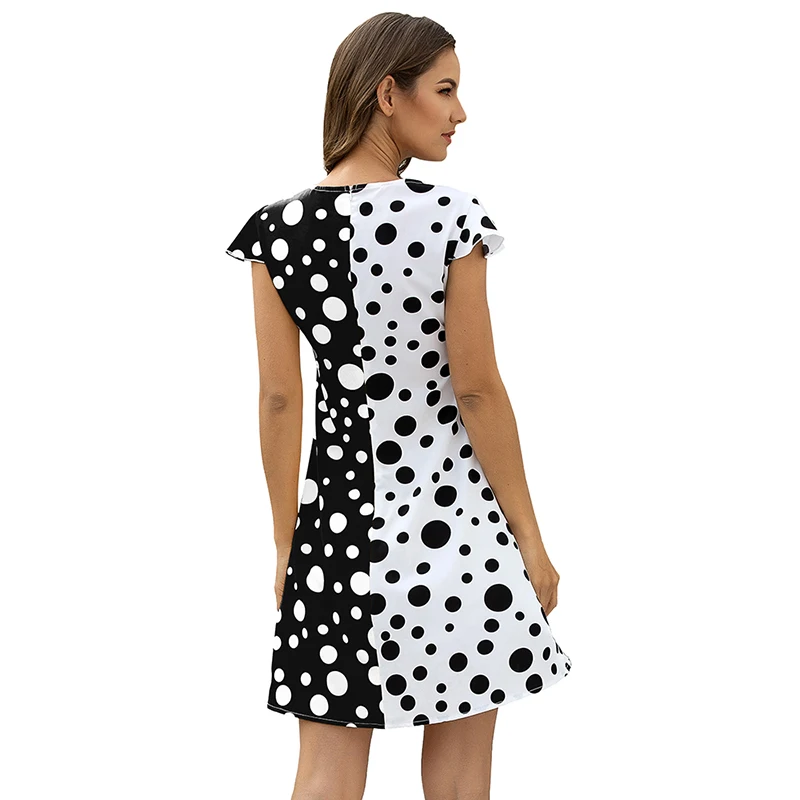Женское Короткое платье в горошек с V образным вырезом и коротким рукавом|Женские