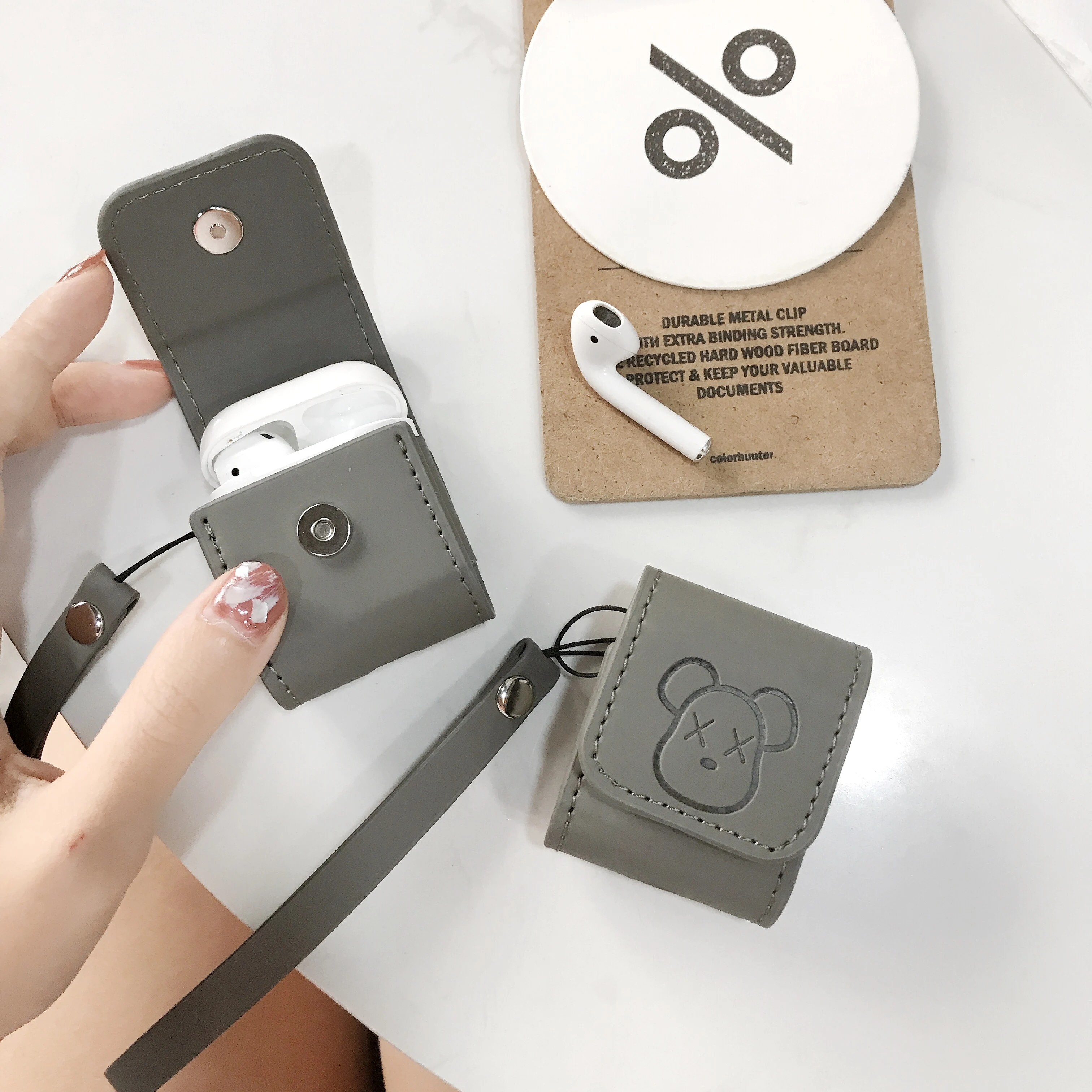 Роскошный чехол с мультяшным рисунком для AirPods 1 2 Кожаный противоударный кожаный