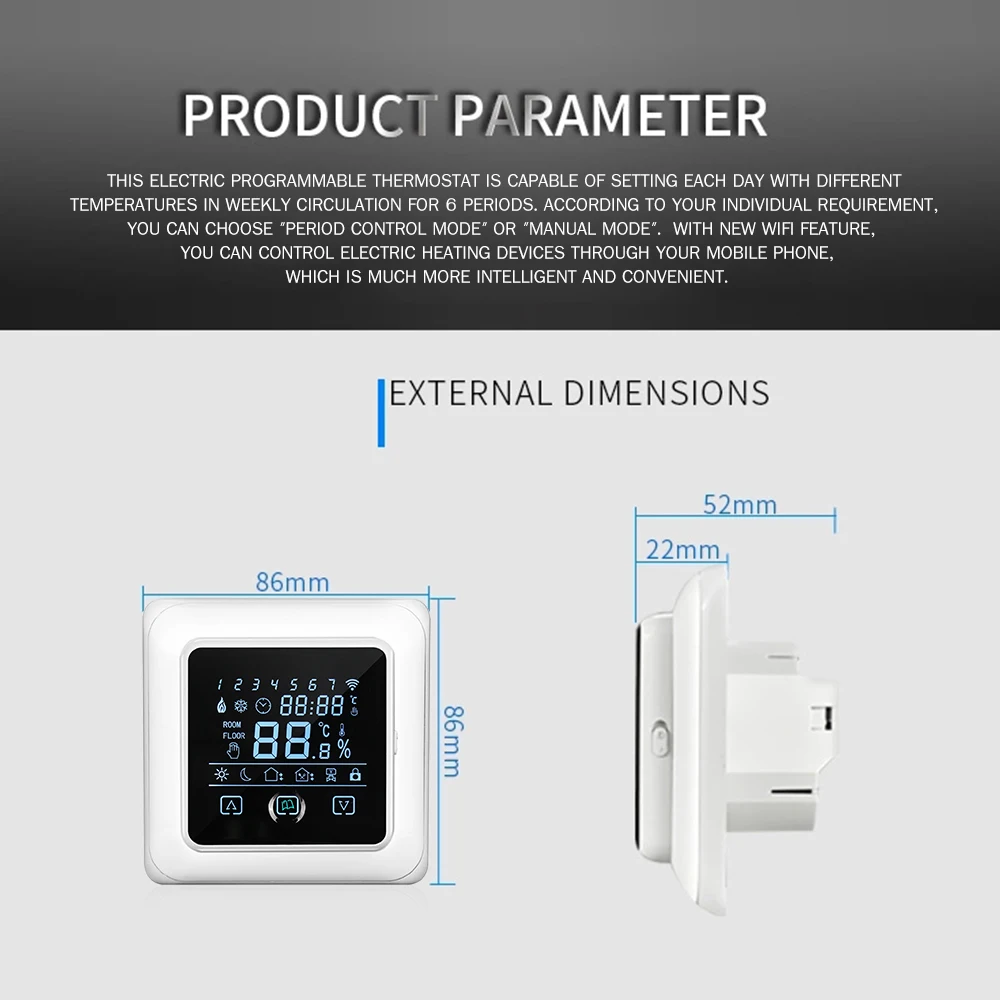 

16A Household Programmable Thermostat With WIFI Electric Heating With LCD Touch-screen Smart Floor Heating Boiler WIFI Function
