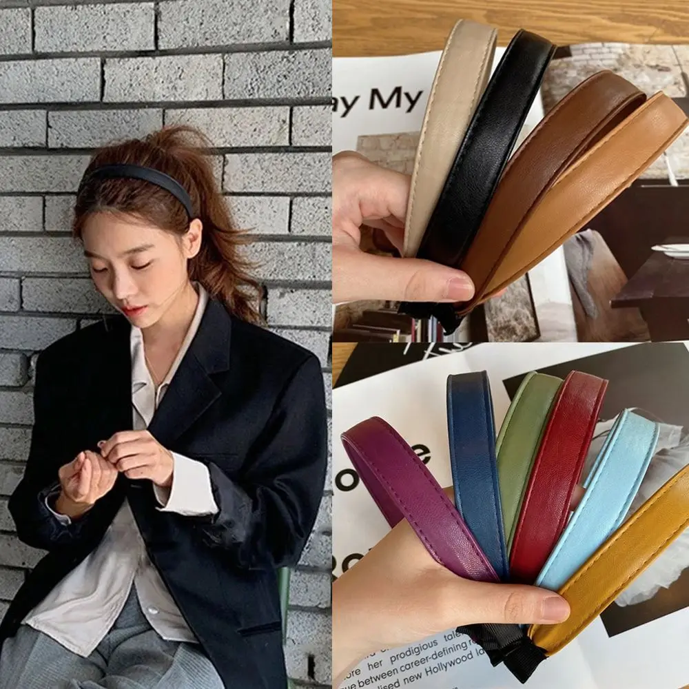 

Morandi Vintage Hair Accessories Hairband Women and Girl Hair Hoop PU Leather Headband Solid Color