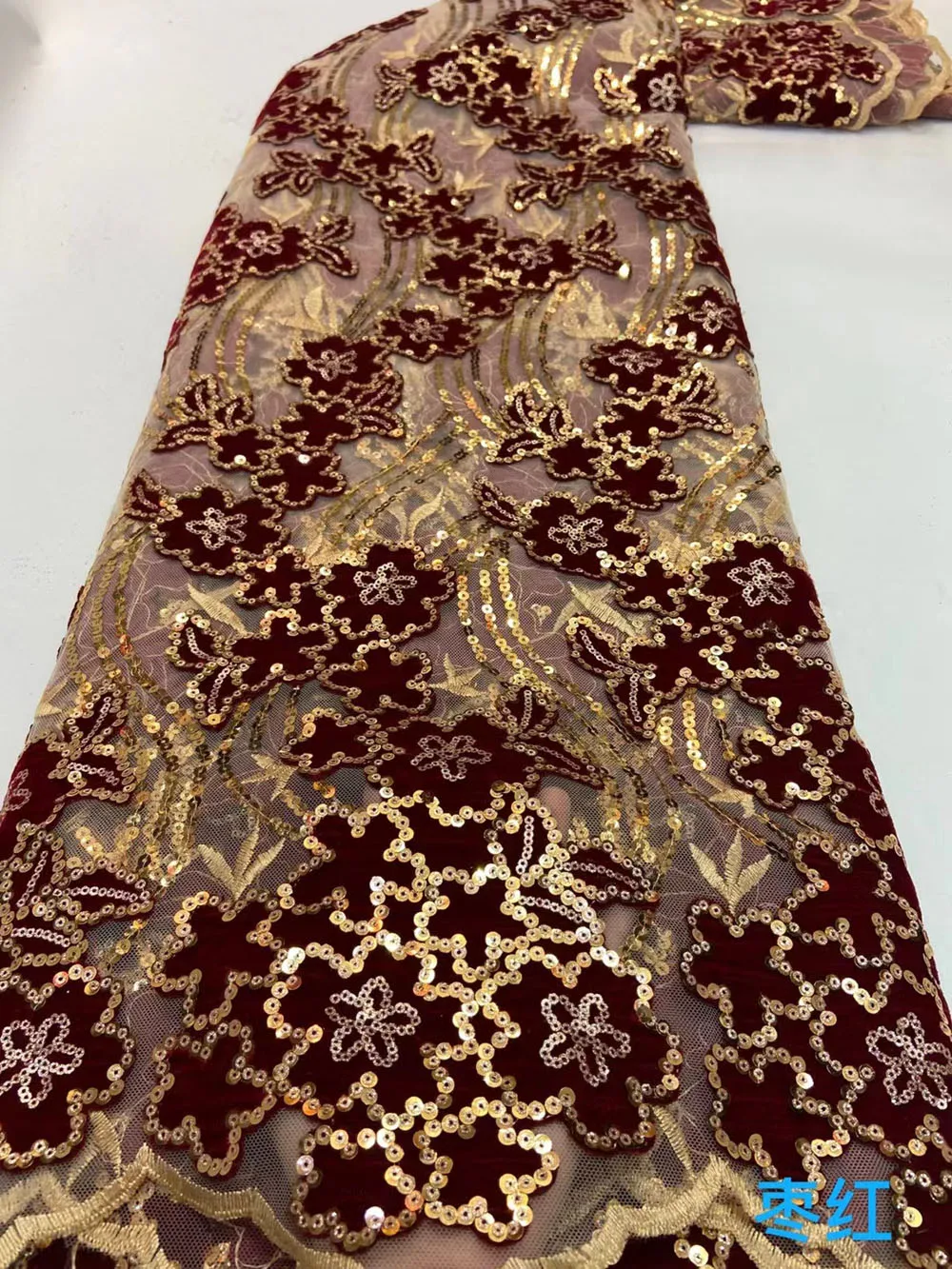 

African Lace Fabric By The 5 Yards Sequin Flannel Tulle Embroidery Craft Sewing DIY Design Evening Party Wedding Dress Wholesale