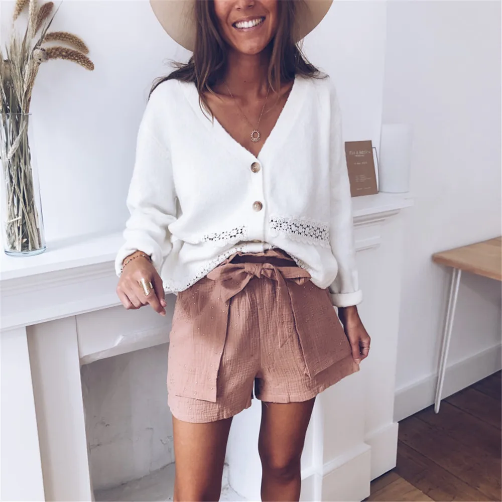 Женский вязаный кардиган с вырезами Однотонный свитер прямой подошвой Модный