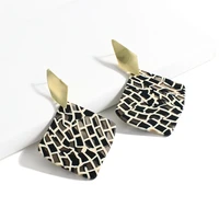 aensoa irregular white plaid acrylic drop earrings for women geometric square acetate gold color metal dangle earrings jewelry