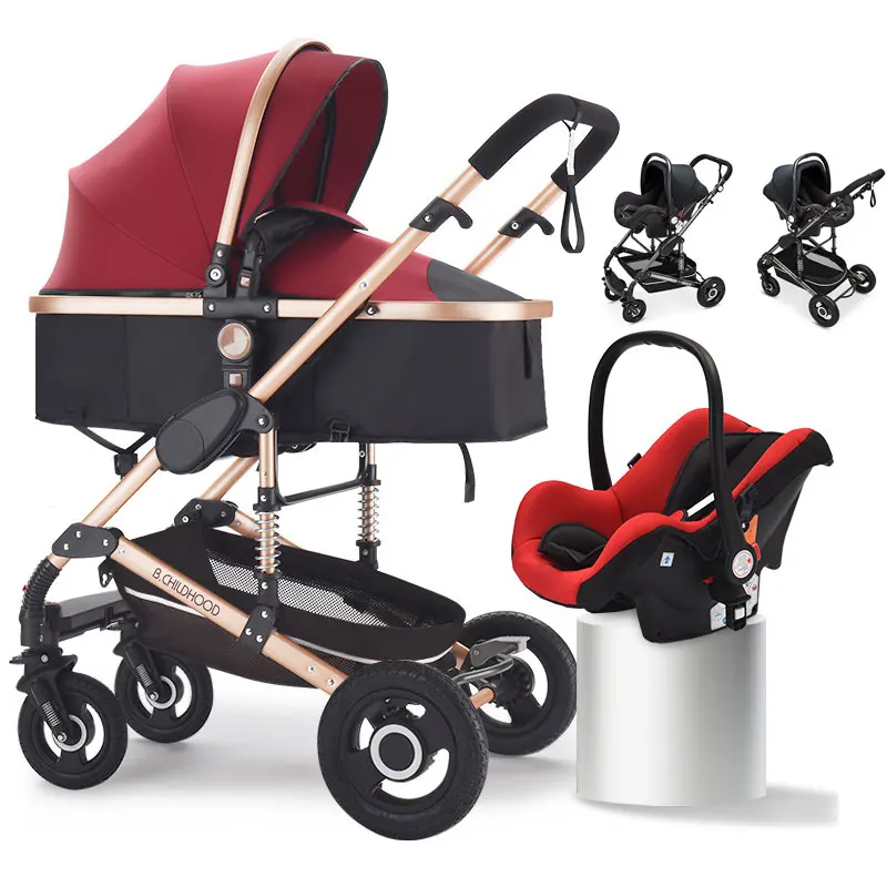 Baby Stroller with Car Seat Multifunctional High View Convertible Handle Shockproof Folding Baby Pram Newborn Stroller 2 In 1