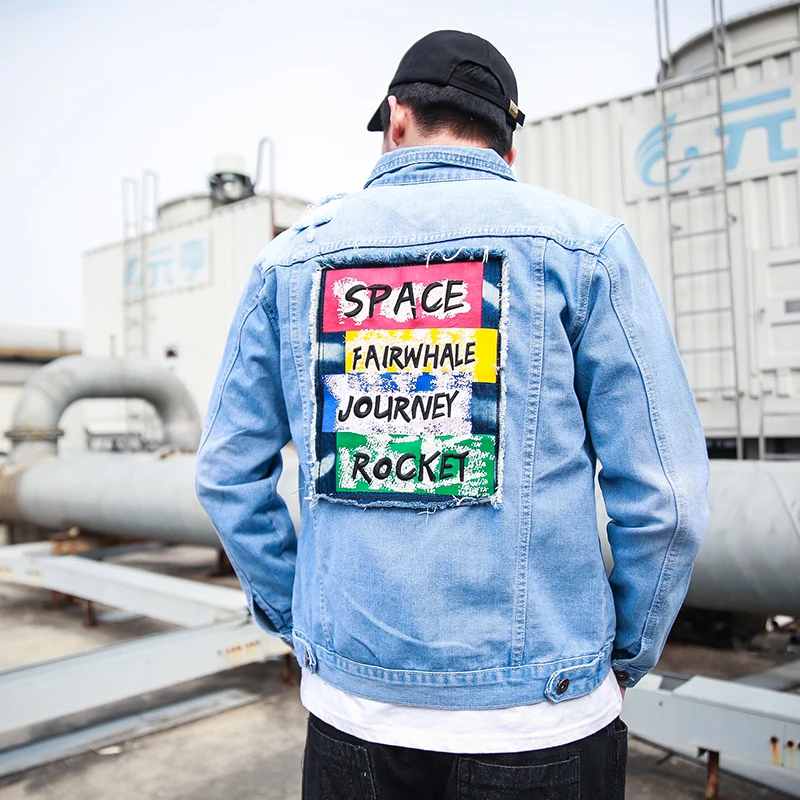 

Autumn Pop Denim Jacket Men Letter Embroidery Personality Jeans Jacket Men Fashion Cotton High Quality Casual Denim Jacket