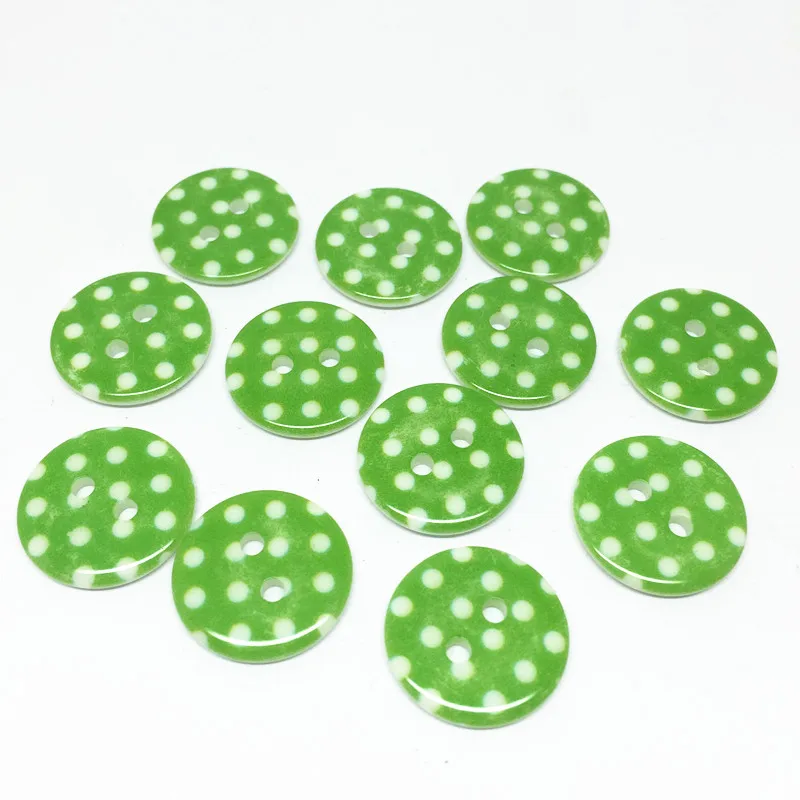 

50Pcs/lot 18mm Green Spotted Dots Round Resin Buttons Sewing 2 Holes Accessories Embellishments For Scrapbooking