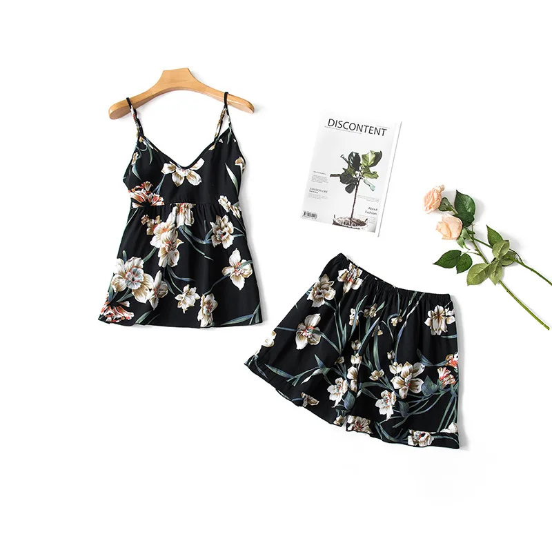 Пижамный комплект Женский атласный с V образным вырезом и кружевом|Комплекты