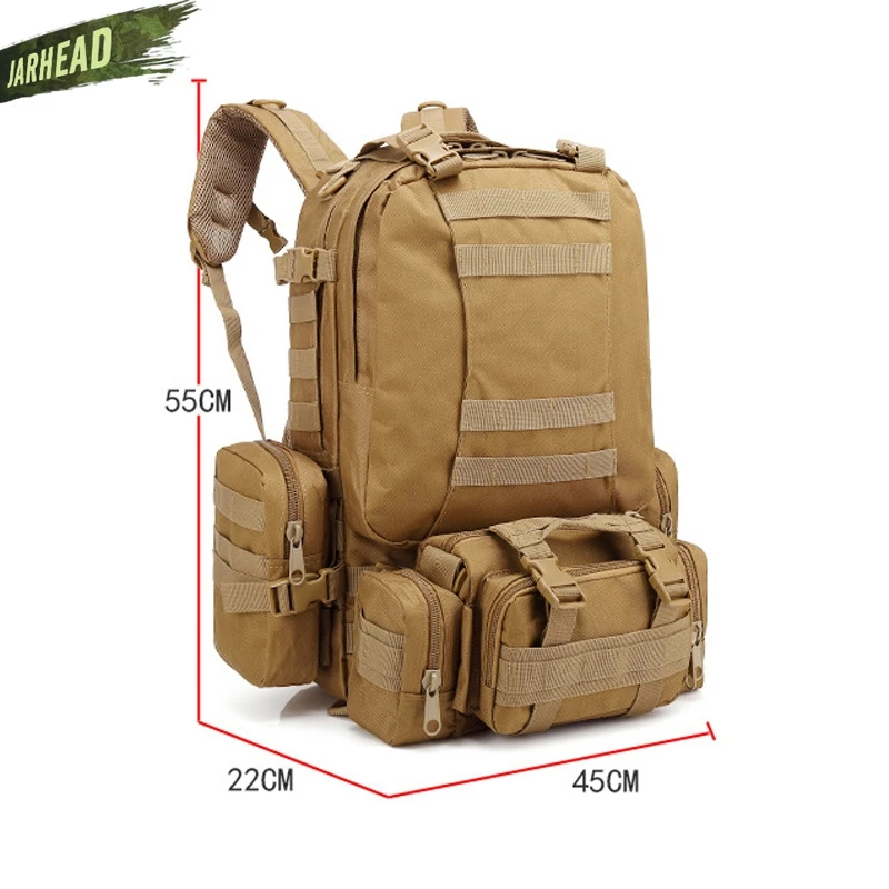 Обновленный тактический рюкзак 50L мужской военный 4 в 1 Молл спортивный уличный