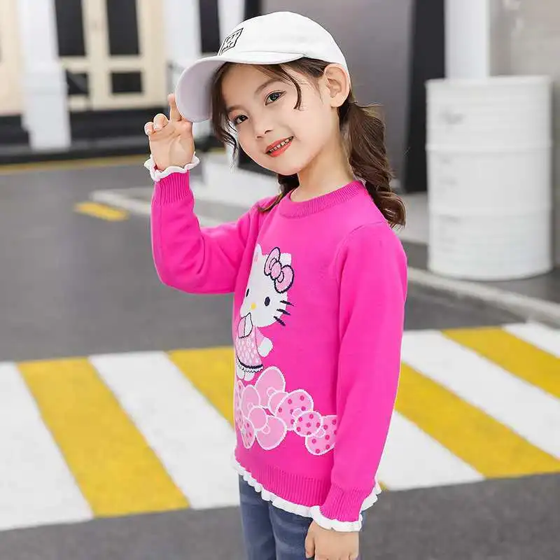 Детский свитер с принтом Hello Kitty Красный милый пуловер для маленьких девочек