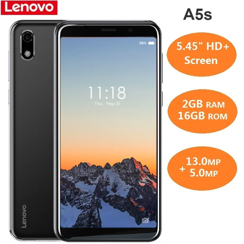 Lenovo A5s 4G смартфон 5 45 дюймов Android P MT6761 четырехъядерный 2 0 ГГц Гб ОЗУ 16 ПЗУ 13 МП