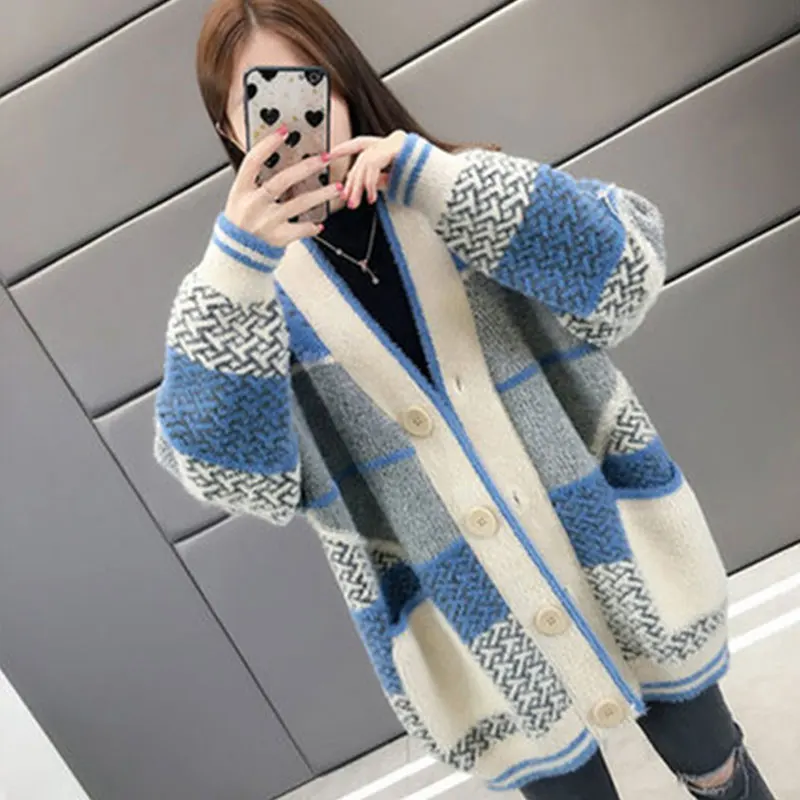 

New Autumn Winter Sweater Female Imitation Mink Velvet Knitt Cardigan Jacket Women Fashion Loose Thick Sweater Lady Outer Wear