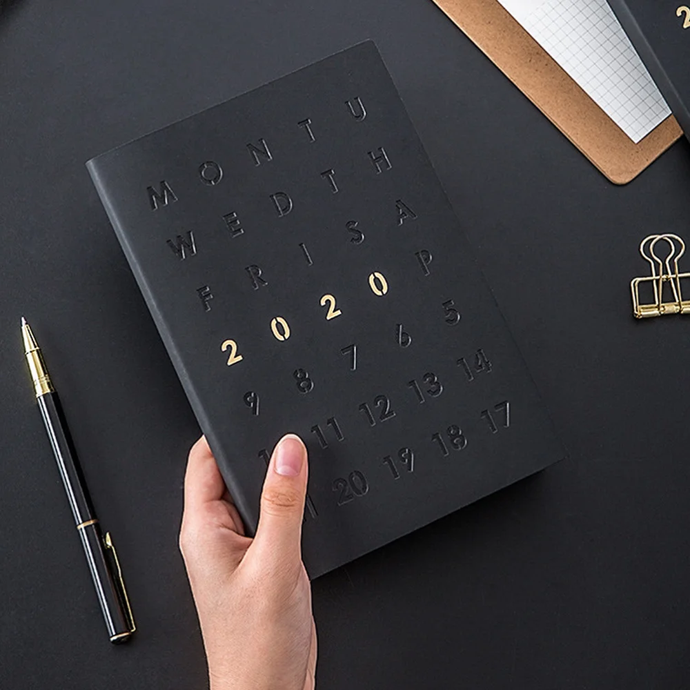 

1Pcs A5 2020 Cover Notebook Planner Agenda Schedule Notebooks Diary Stationery for Home Office School(Black)