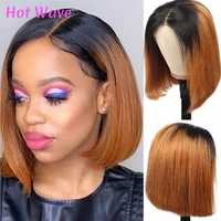 hot wave 1b30 t part ombre highlight short bob wig lace front wig brazilian straight transparent lace frontal human hair wigs