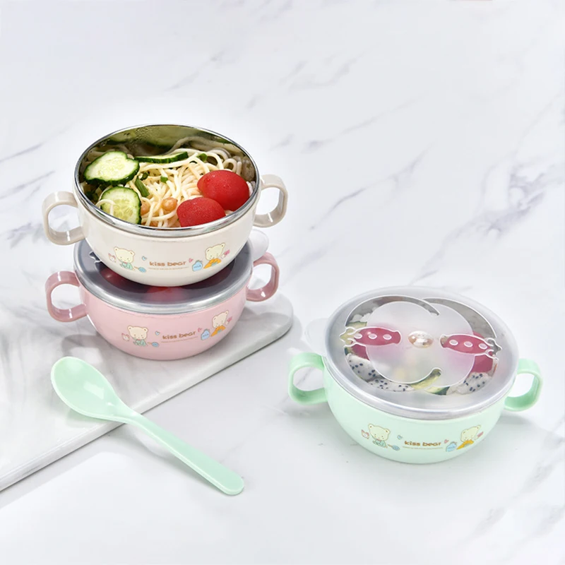 

Детская миска из нержавеющей стали, набор ложек, детская посуда с мультяшным принтом, Детская миска для еды без бисфенола А, Новое поступлен...