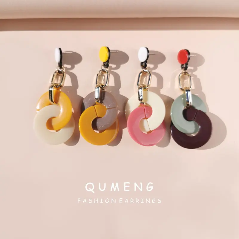 

Женские серьги-капли QUMENG 2020 в европейском и американском стиле, винтажные длинные геометрические серьги из смолы