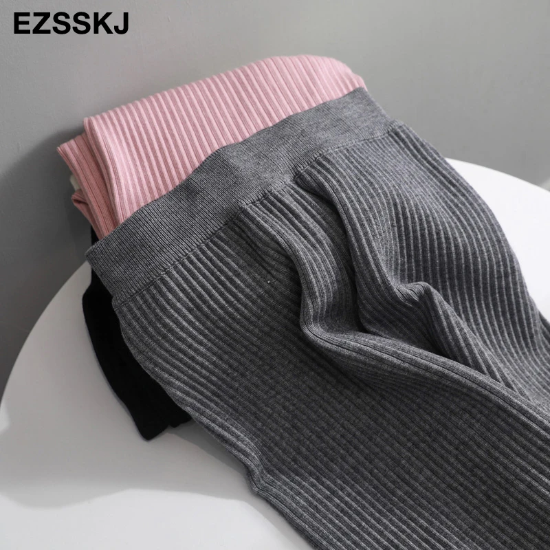 casual Elastic Waist Trousers Thick Knitted Women Harem Pants Autumn Winter Sport swear female sweater Radish pants Grandma