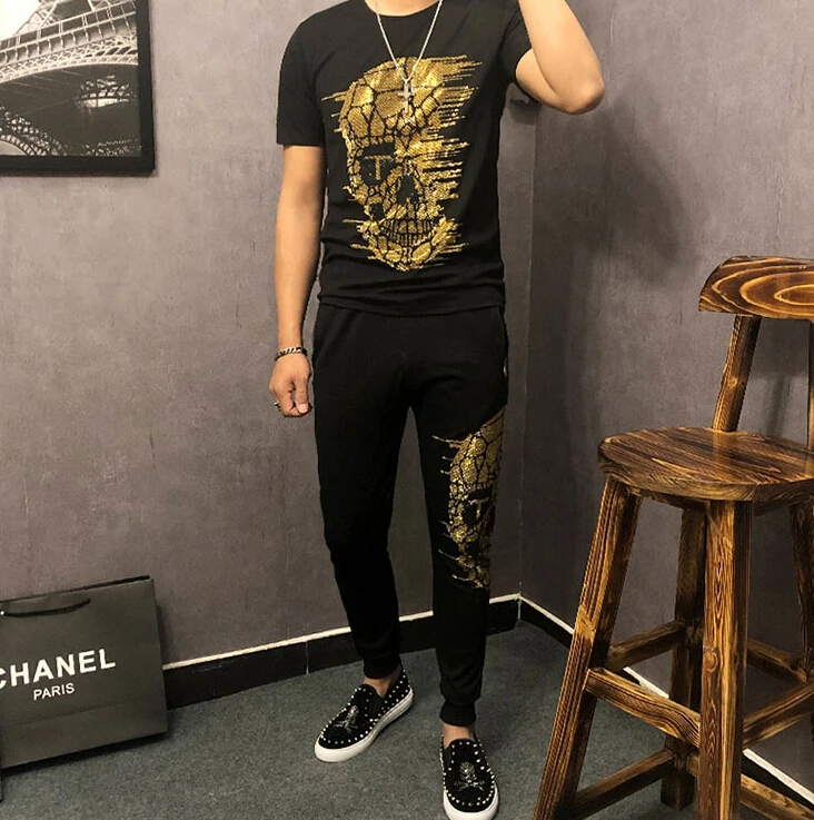 Men's Diamond Sets 2019 tshirt set Male Casual Tracksuit Men 2 Piece Set handsome design | Мужская одежда