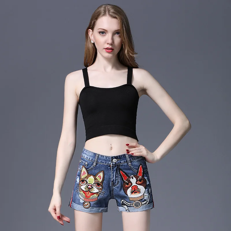 Женские джинсовые шорты с вышивкой повседневные высокой талией сексуальные