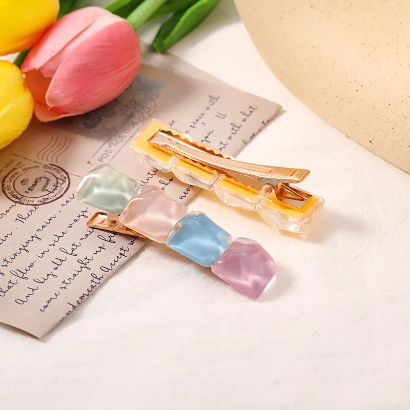 

2Pcs/Set Candy Color Acrylic Geometric Hair Clips For Women Girls Sweet Flower Hairpins Barrettes Hair Accessories