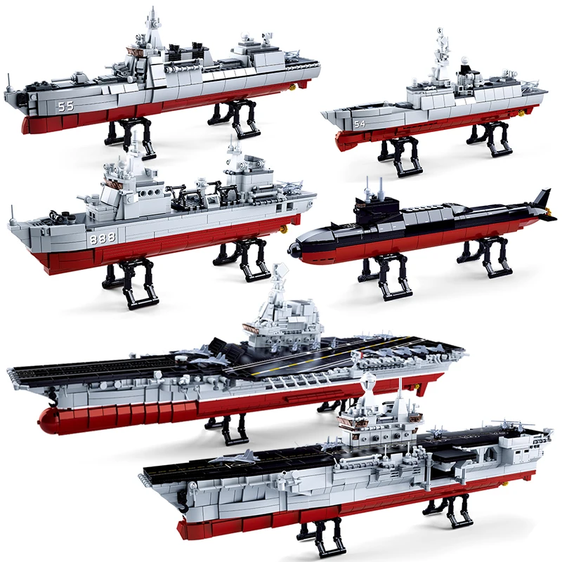 

Sluban Military Navy Ship Boat Sets Building Kit Blocks Kids Toys Brick Aircrafted Carrier creative DIY Army Warship Submarine