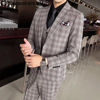 new mens suit two piece banquet dress korean slim plaid suit