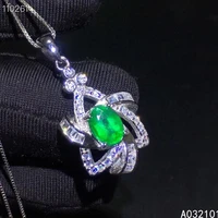 kjjeaxcmy fine jewelry 925 sterling silver natural emerald girl noble gemstone pendant necklace support test chinese style