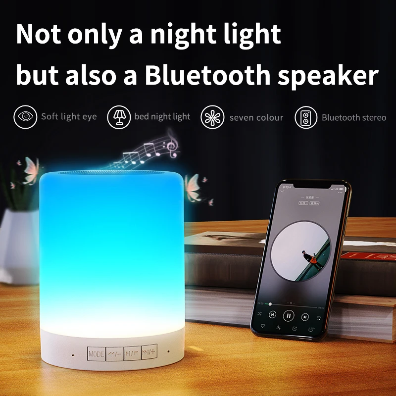 

NBX Bluetooth Speaker Subwoofer LED Lamp Wireless Speaker Touch Atmosphere Gift Home Light Music Creative Desk Lamp Portable MP3