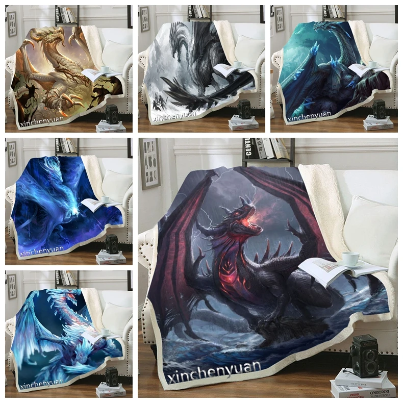 

phechion Dragon Art 3D Printing Plush Fleece Blanket Adult Fashion Quilts Home Office Casual Kids Girls Sherpa Blanket B09