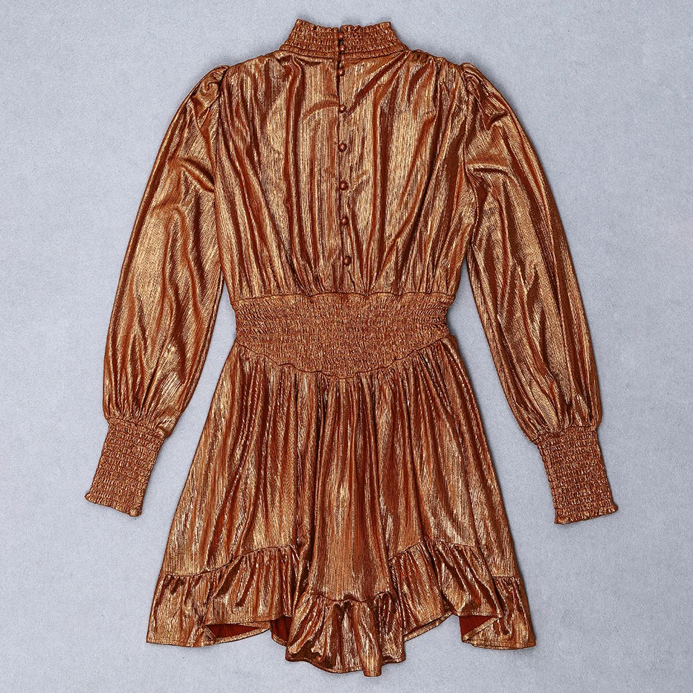 

Newest Fashion Dress Turtleneck Long Sleeve Party Dresses Elegant Women Dresses Sexy Key Hole Luxury High Quality Clubwear Brown